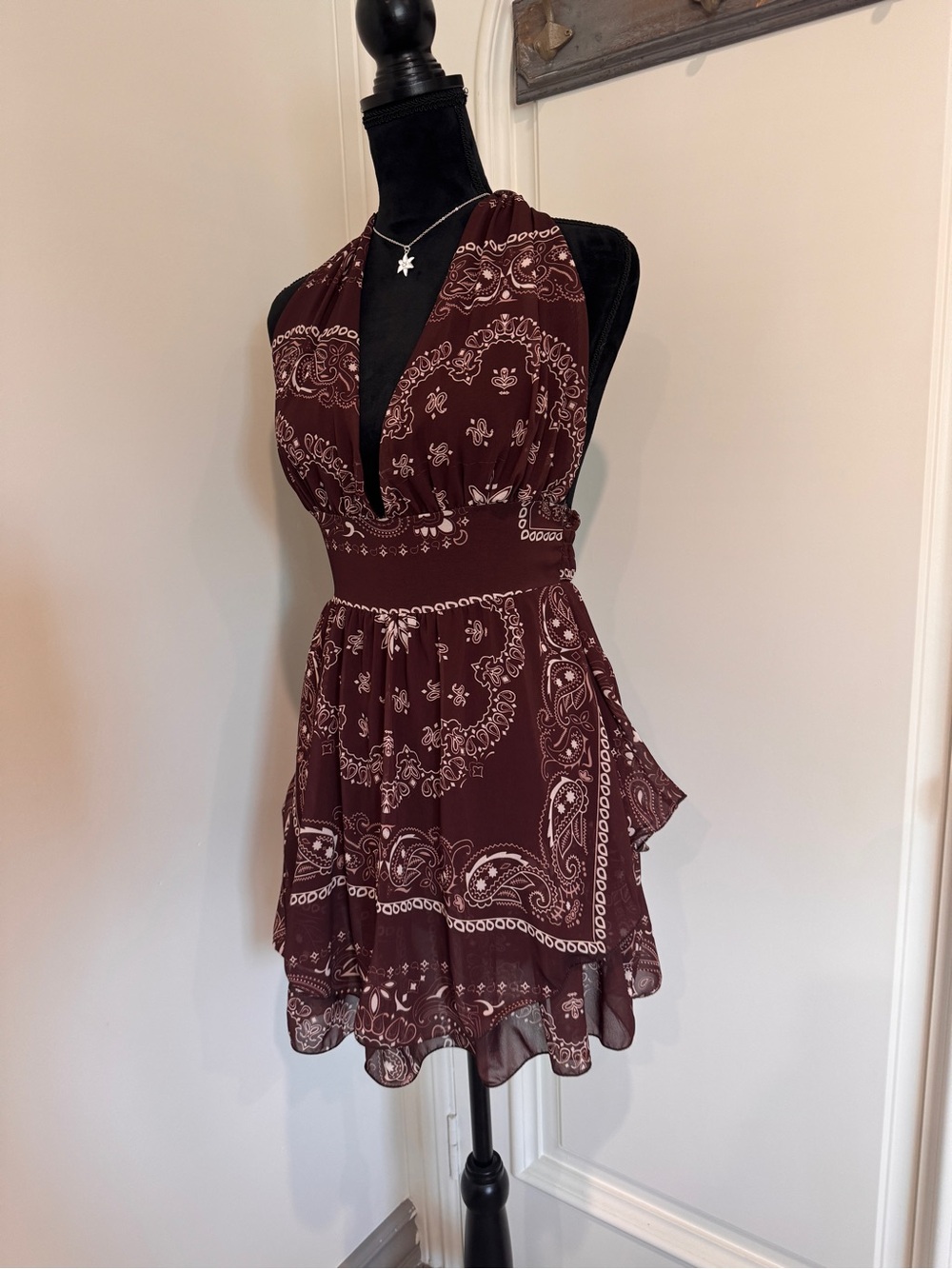 Lovers + Friends Burgundy Paisley Halter Mini Dress - Deep Wine - Picture 2 of 5